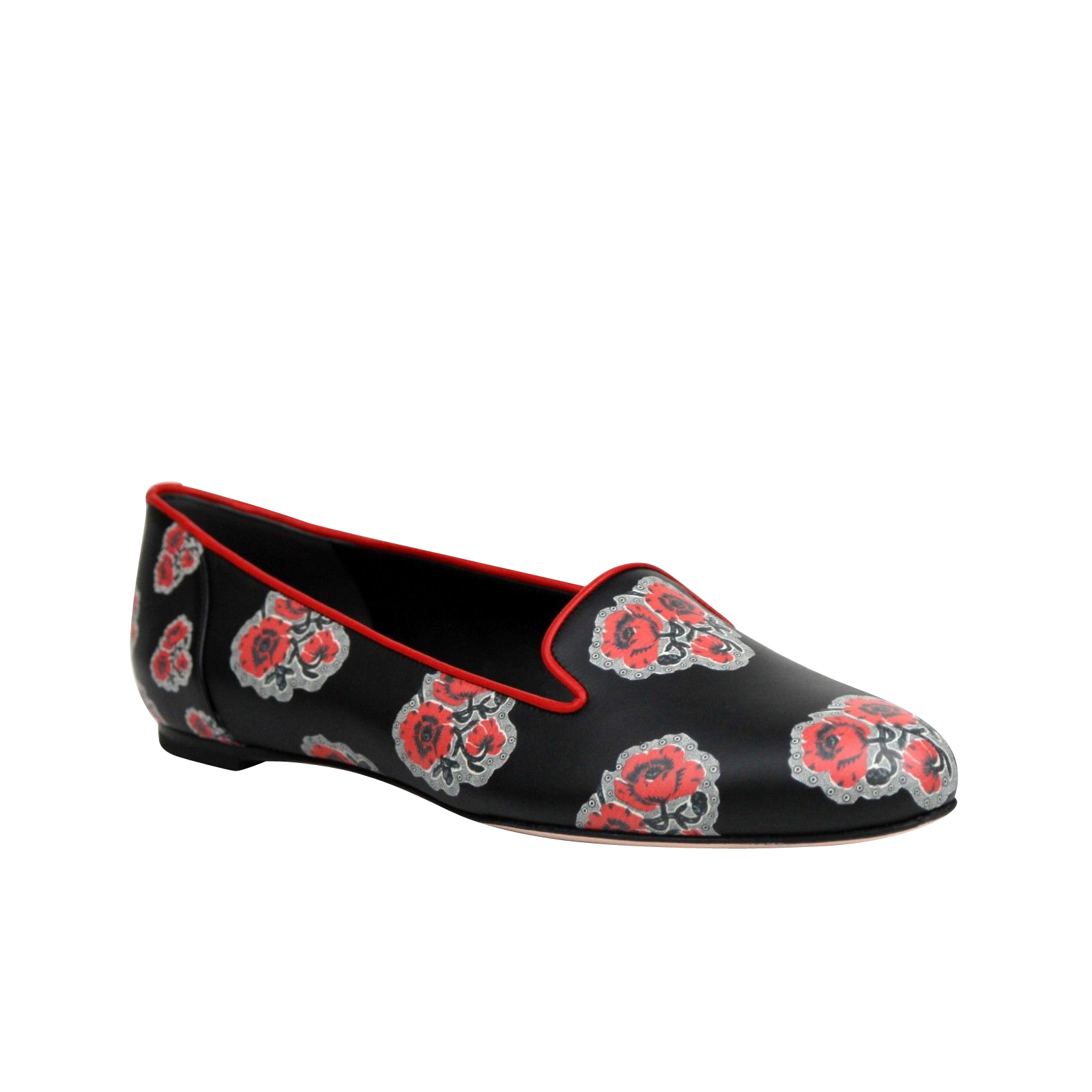 Discover Elegance and Comfort: Alexander McQueen Women’s Rose Pattern Black Leather Slipper Shoes (36 EU / 6 US)